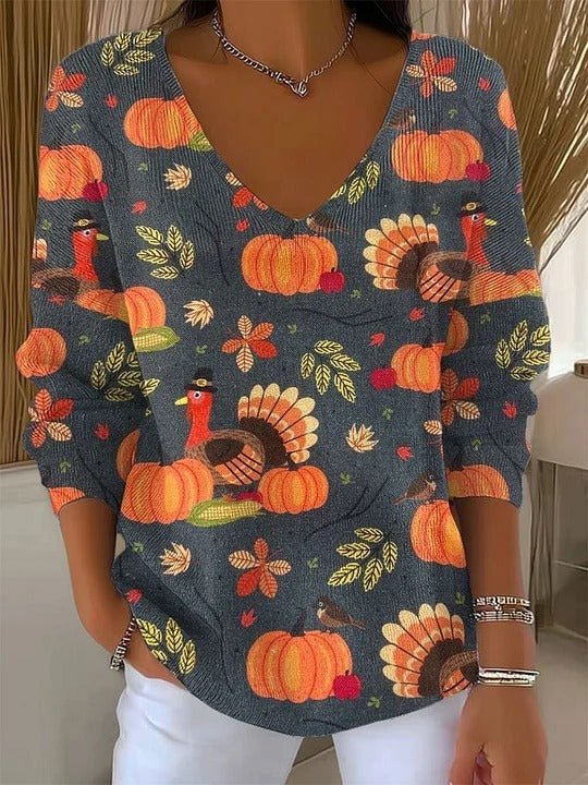 Autumn 3/4 Sleeve V - Neck Knit Top - Bazaare Mart