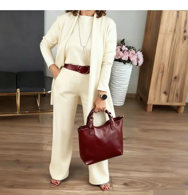 Autumn 3pc Long Sleeve Belted Pants Set - Bazaare Mart