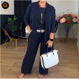 Autumn 3pc Long Sleeve Belted Pants Set - Bazaare Mart