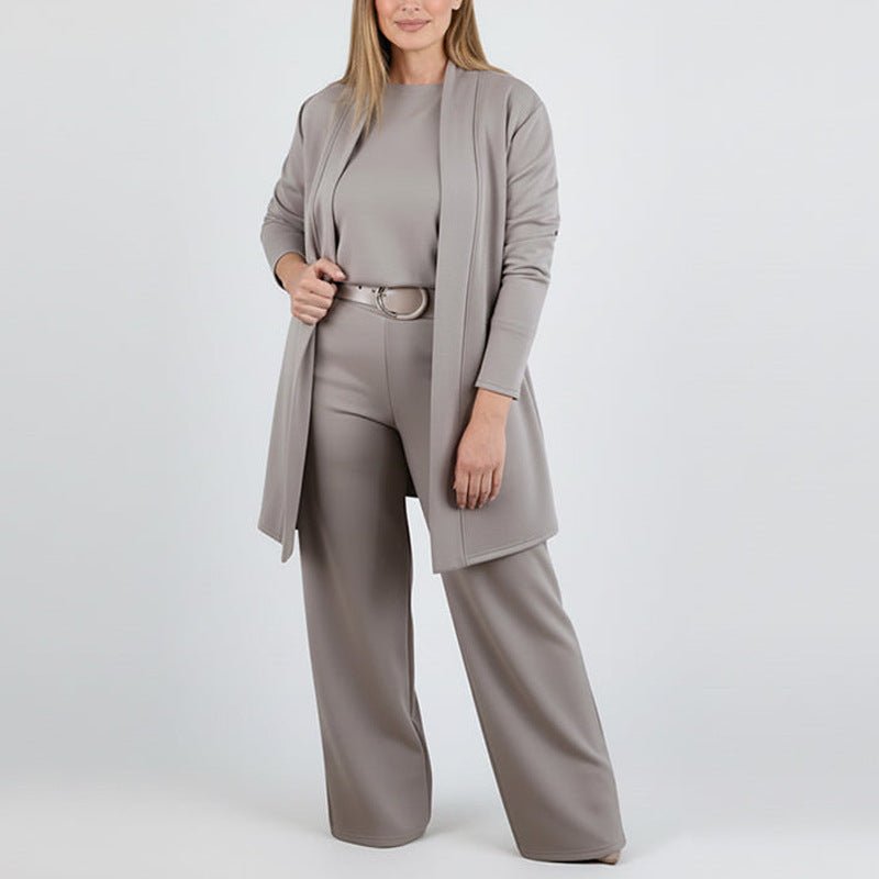 Autumn 3pc Long Sleeve Belted Pants Set - Bazaare Mart