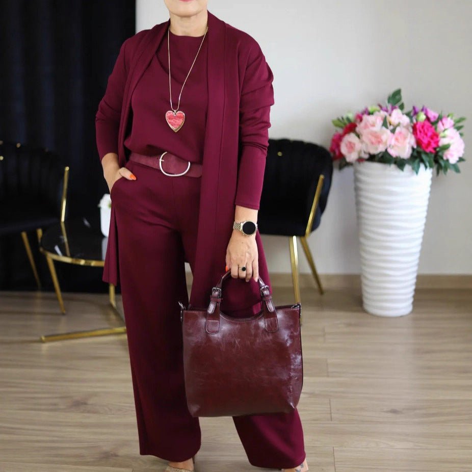 Autumn 3pc Long Sleeve Belted Pants Set - Bazaare Mart