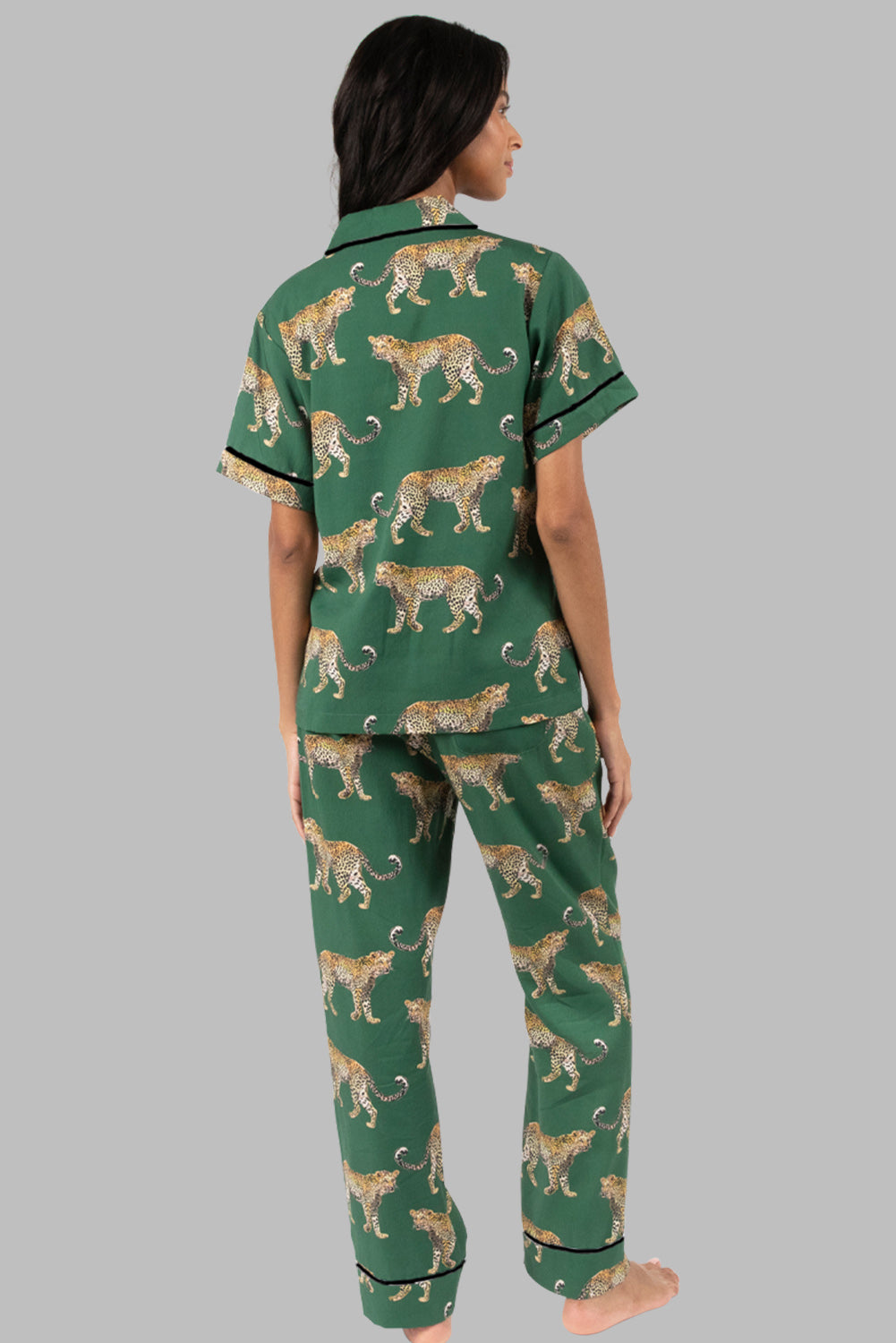 Green Cheetah Print Short Sleeve PJs Shewin Lady's PJs