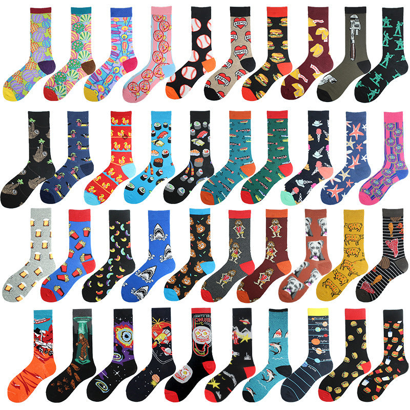 Men's Mid-calf Colorful Cotton Jacquard Socks