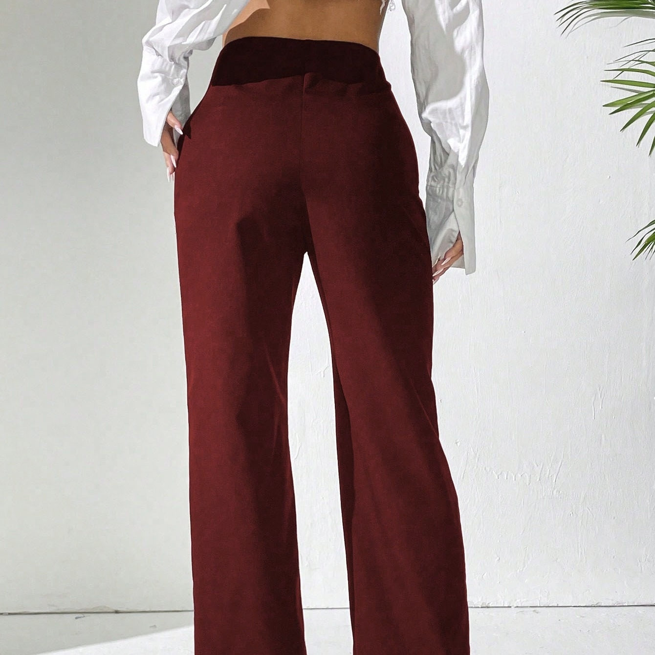 Solid Color Straight Leg High Waisted Slacks