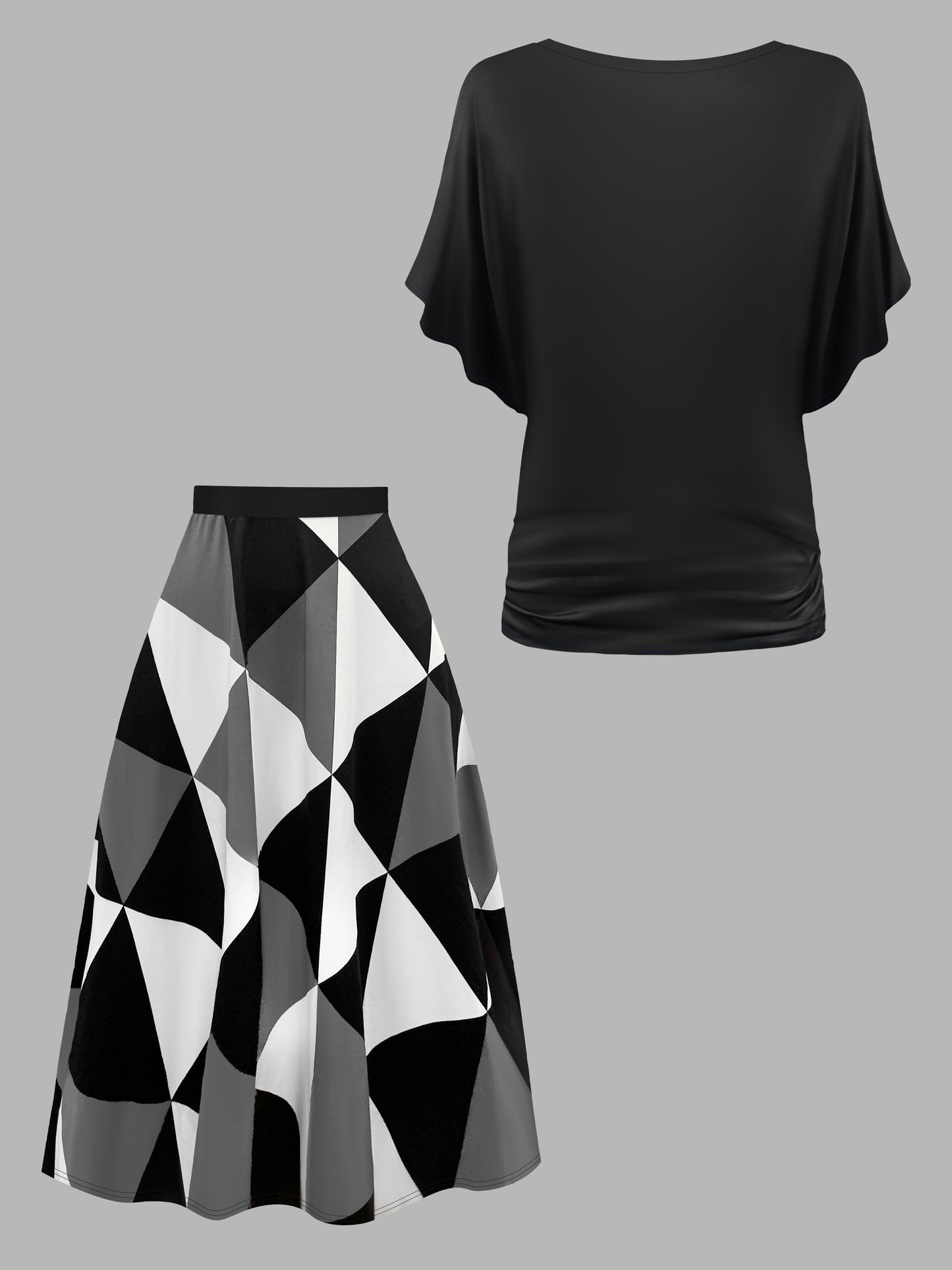 Retro Plus Size Geo Skirt Set