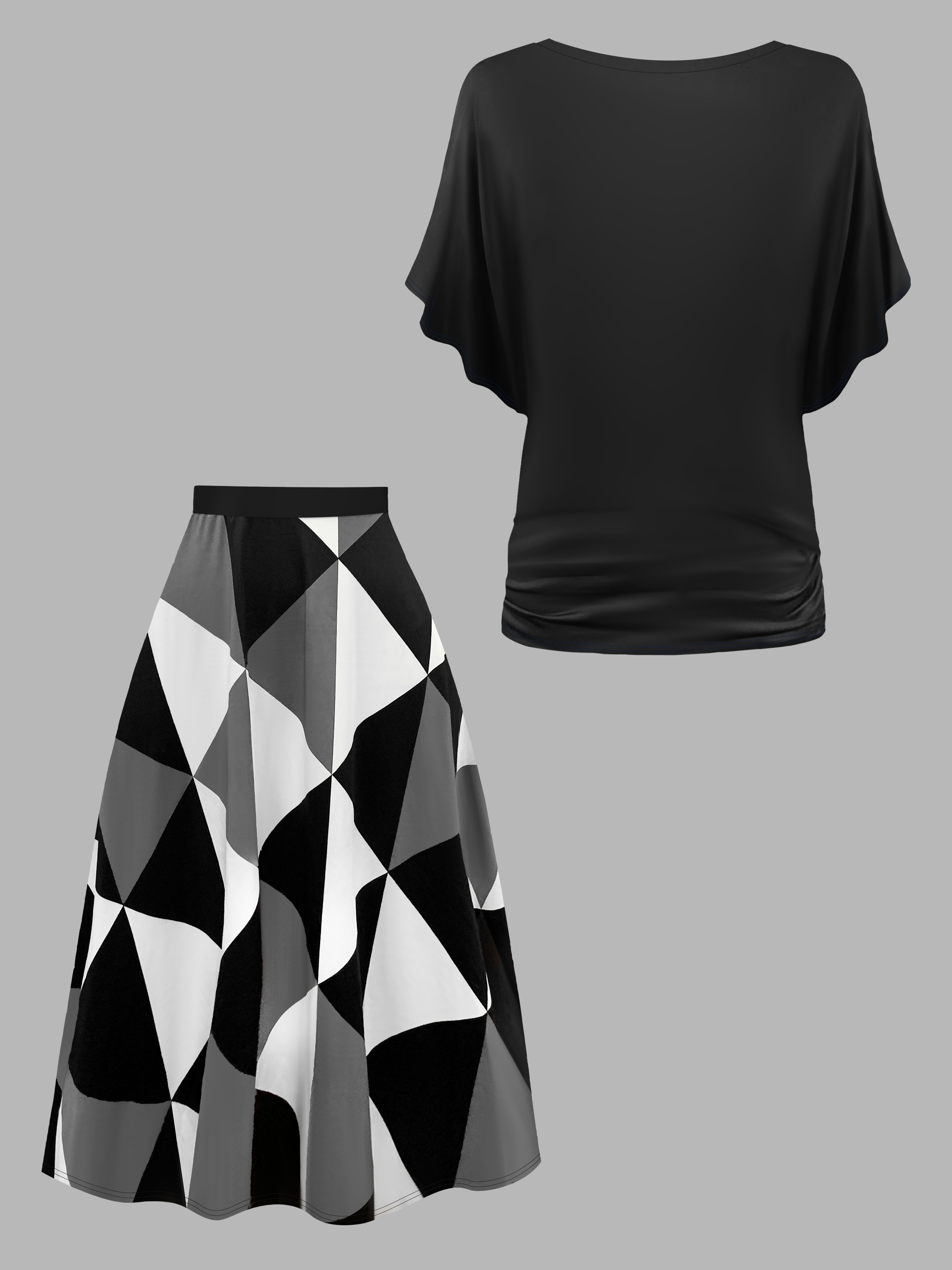 Retro Plus Size Geo Skirt Set