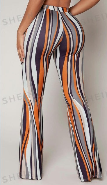 Tri-Color Vertical Striped High Waist Flared Pants Yellow CJ Dropshipping Striped Flare Pants