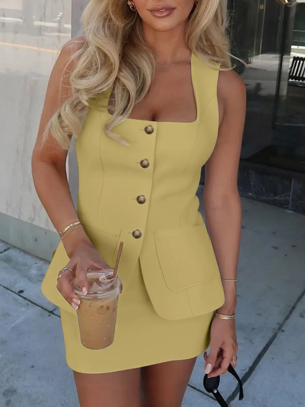 Square Neck Vest and Mini Skirt Set Bazaare Mart Square Neck Tank and Skirt Set