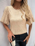 Sequin Round Neck Half Sleeve Top Gold Bazaare Mart Sequin Round Neck Half Sleeve Top