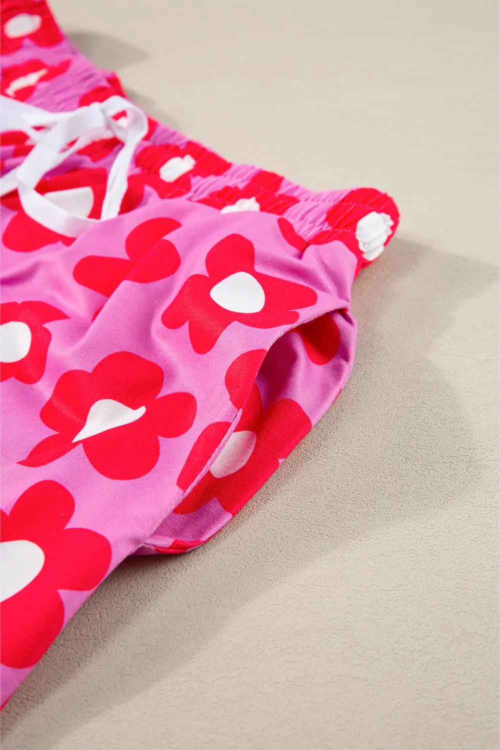 Pink Flower Print Short Sleeve Shirt Pajamas Set Dear-Lover Loungewear & Sleepwear/Sleepwear