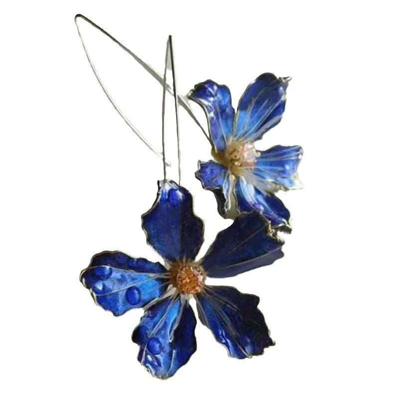 Creative Flower Cloisonne Painting Oil Ear Joy Blue Bazaare Mart Blue Flower Earrings