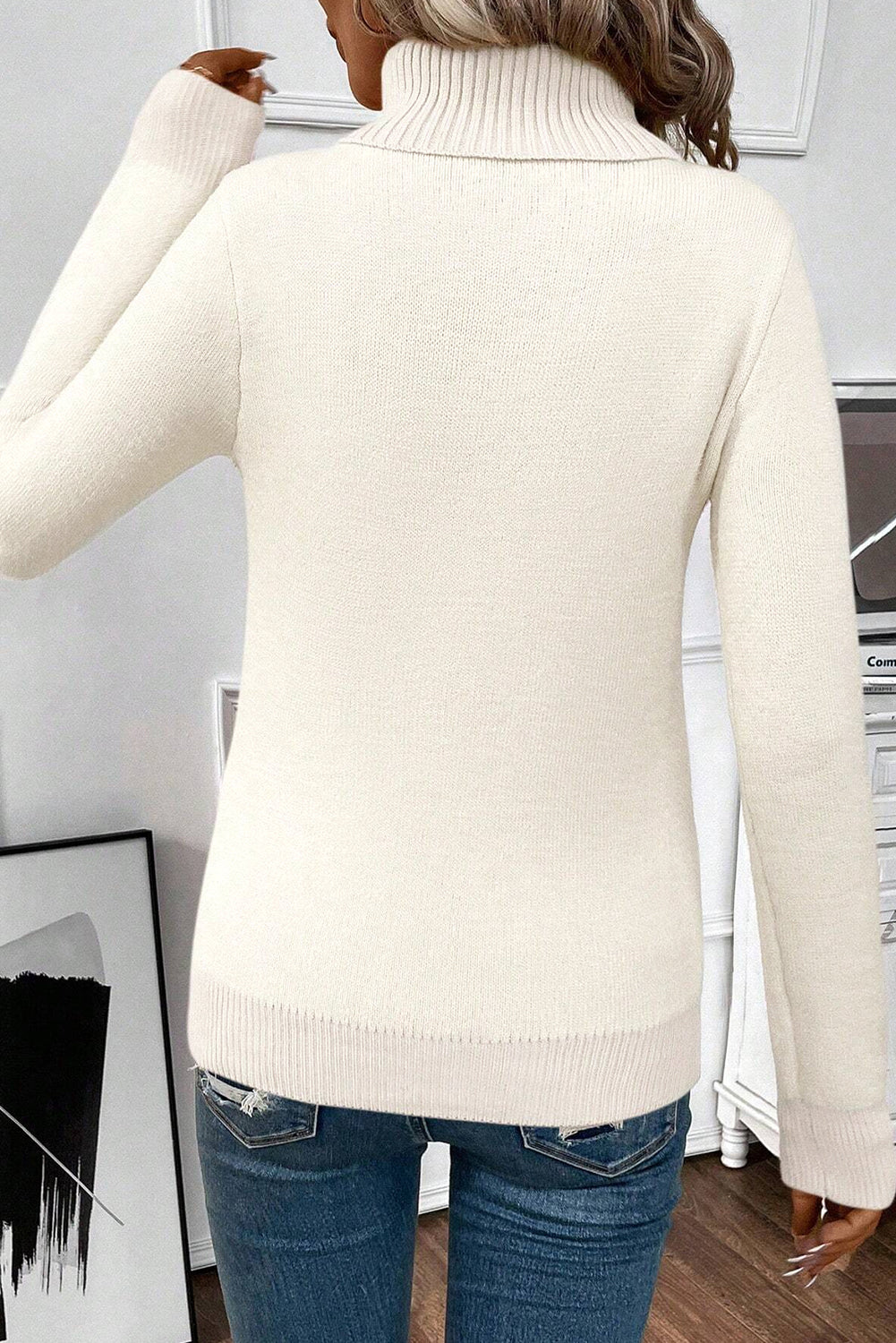 Beige Fleece Lined Turtleneck