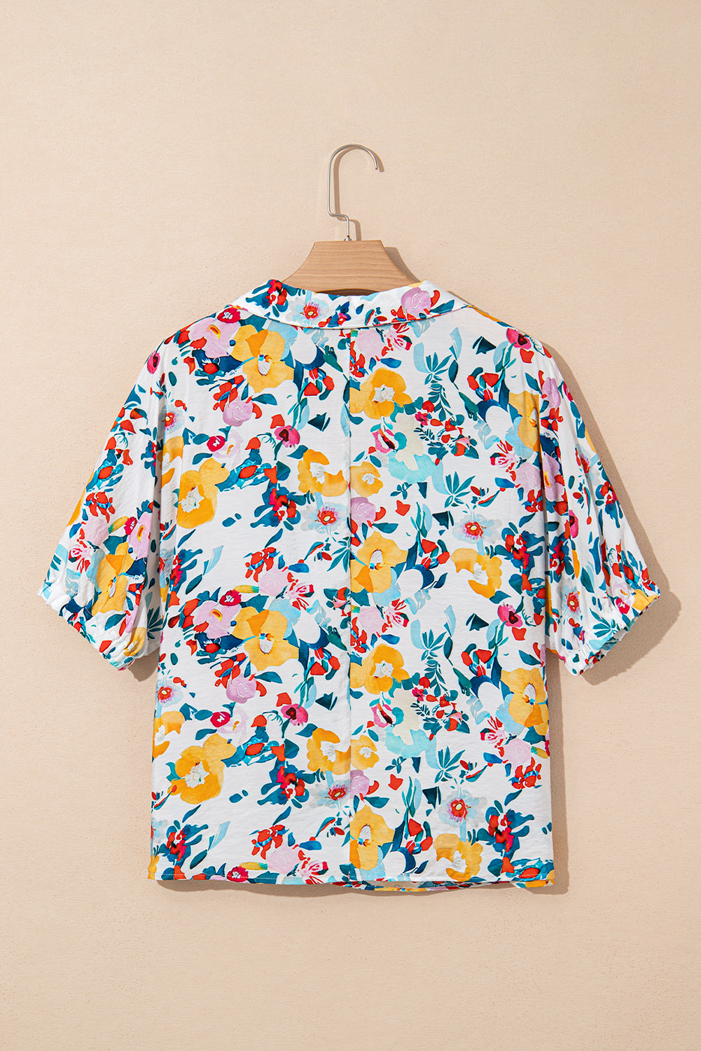 Colorful Floral Print Boho Pop of Color Neckline Blouse Shewin Blouses