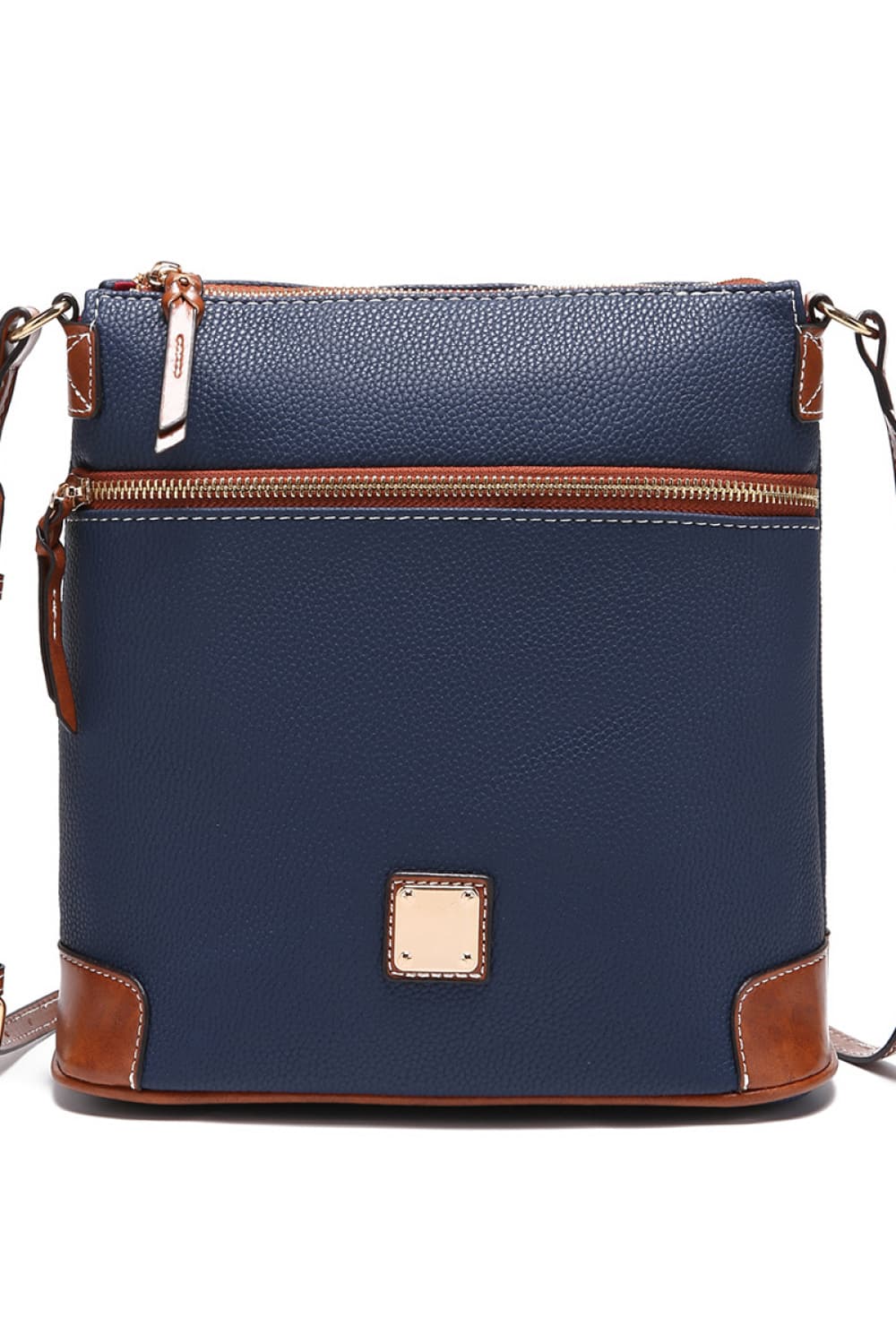 Navy/Brown PU Leather Crossbody Bag