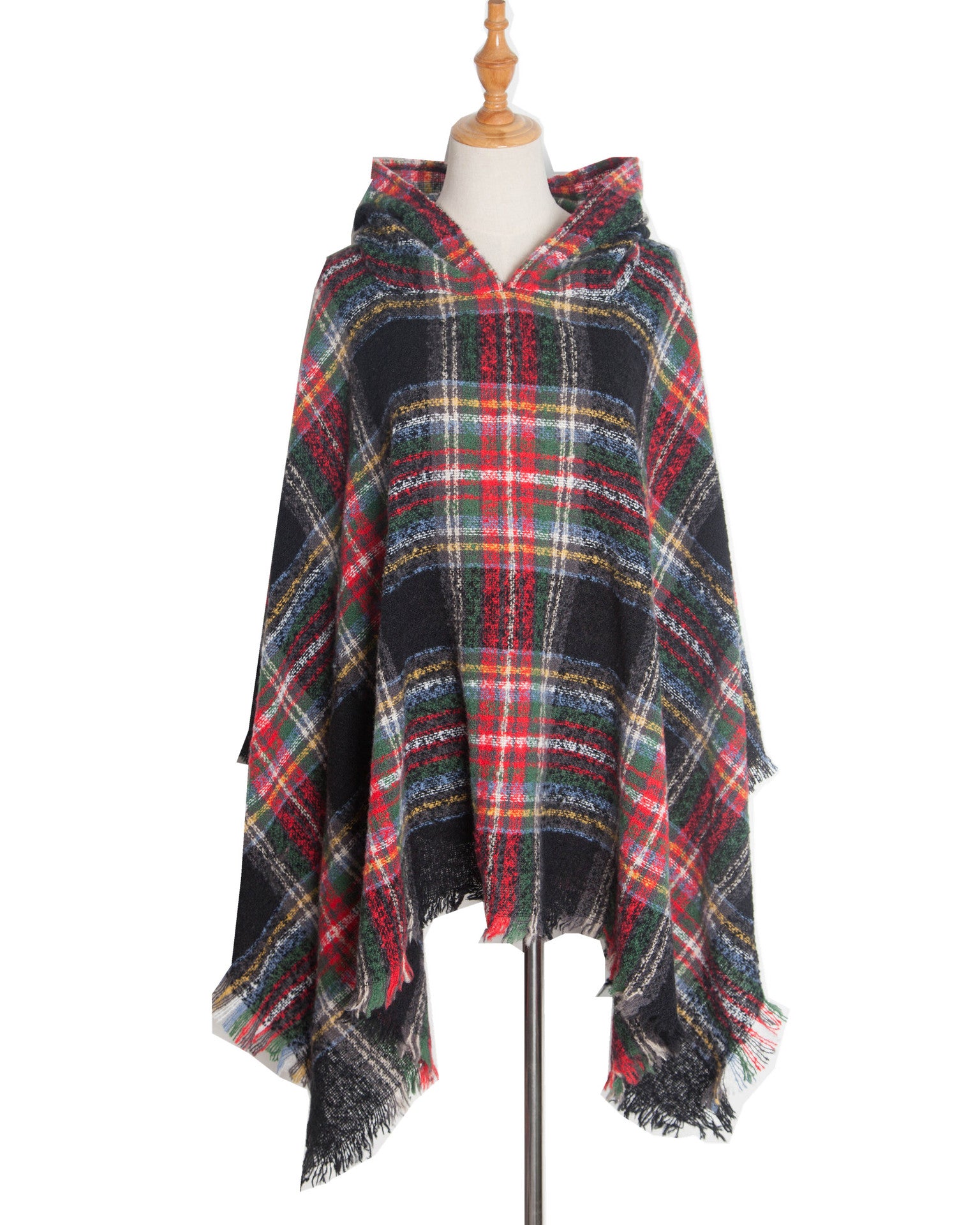 Plaid Hooded Poncho - Bazaare Mart