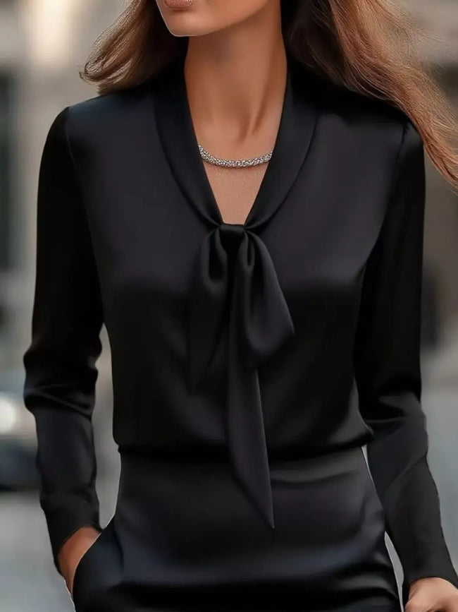 Black blouse with a tie detail 