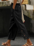 Women’s Lace Cutout Drawstring Straight Pants – Casual Wide Leg Lounge Trousers Black CJ Dropshipping Light White Cotton Pants