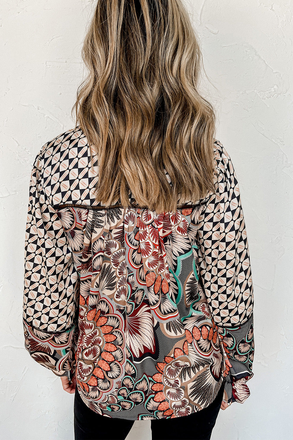 Mixed Print Long Sleeve Blouse