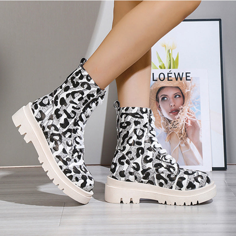 Black & White Leopard Print Platform Boots