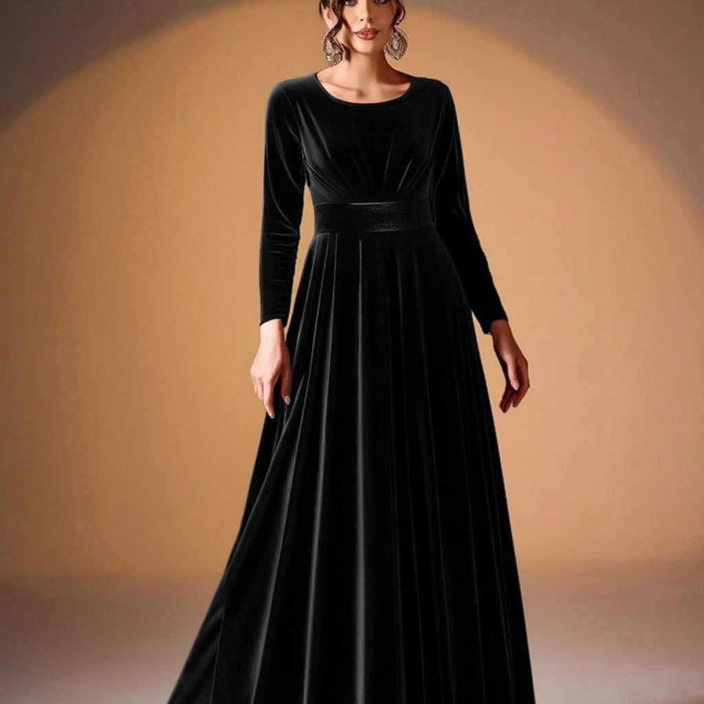Elegant Velvet Long Sleeve Evening Gown