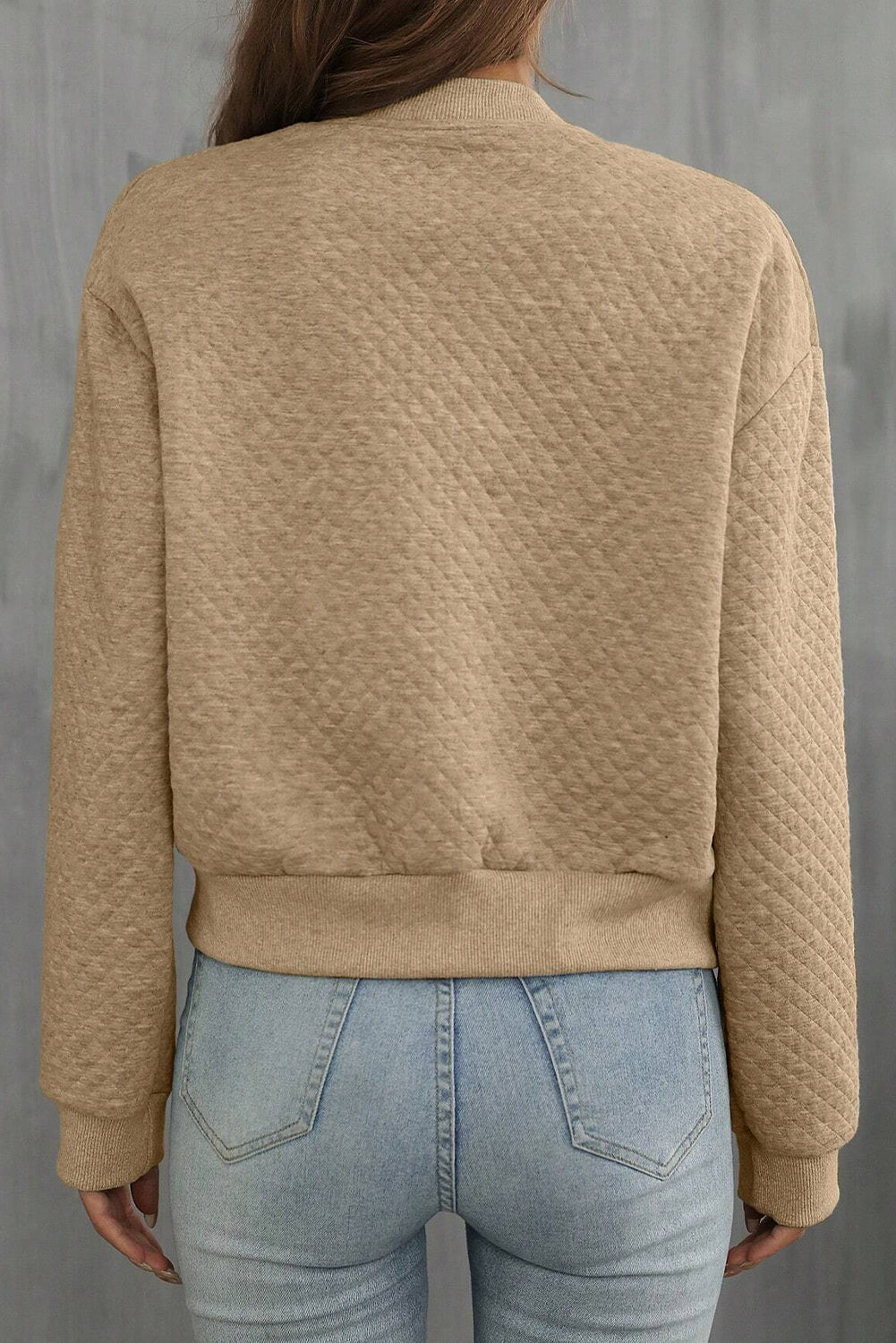 Pale Khaki Solid Textured Baseball Collar Jacket Dear-Lover Dropshipping Outerwear/Jackets