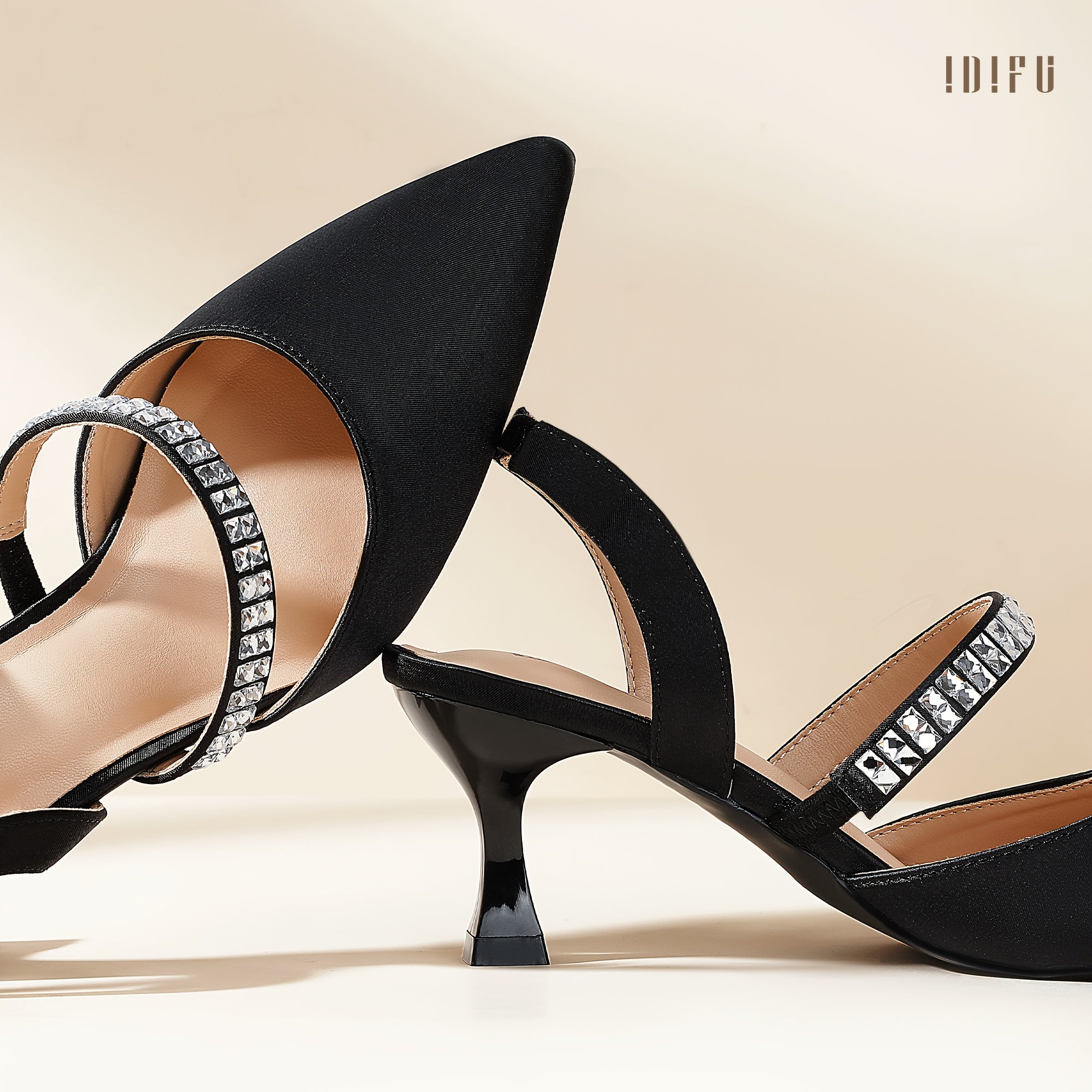 Elegant Rhinestone-Embellished Pointed Toe Half Heel Strappy Shoes