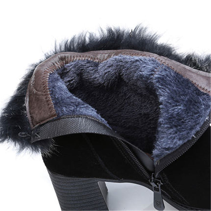 Furry Velvet Block Heel Booties