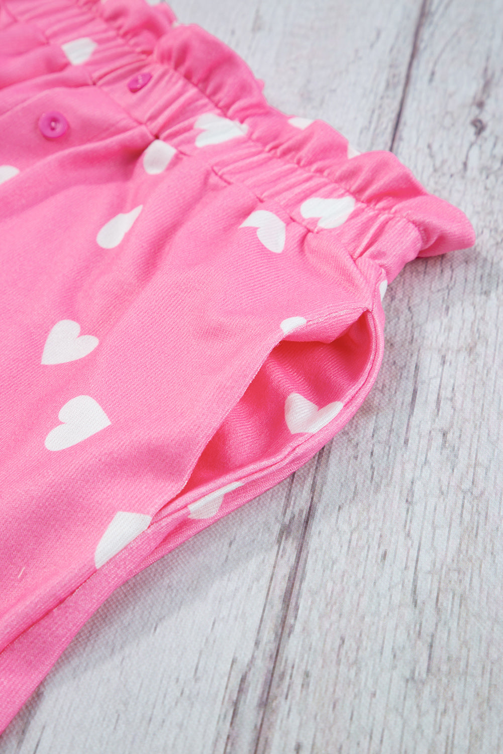 Pink Heart Print Long Sleeve Tee and Shorts Lounge Set
