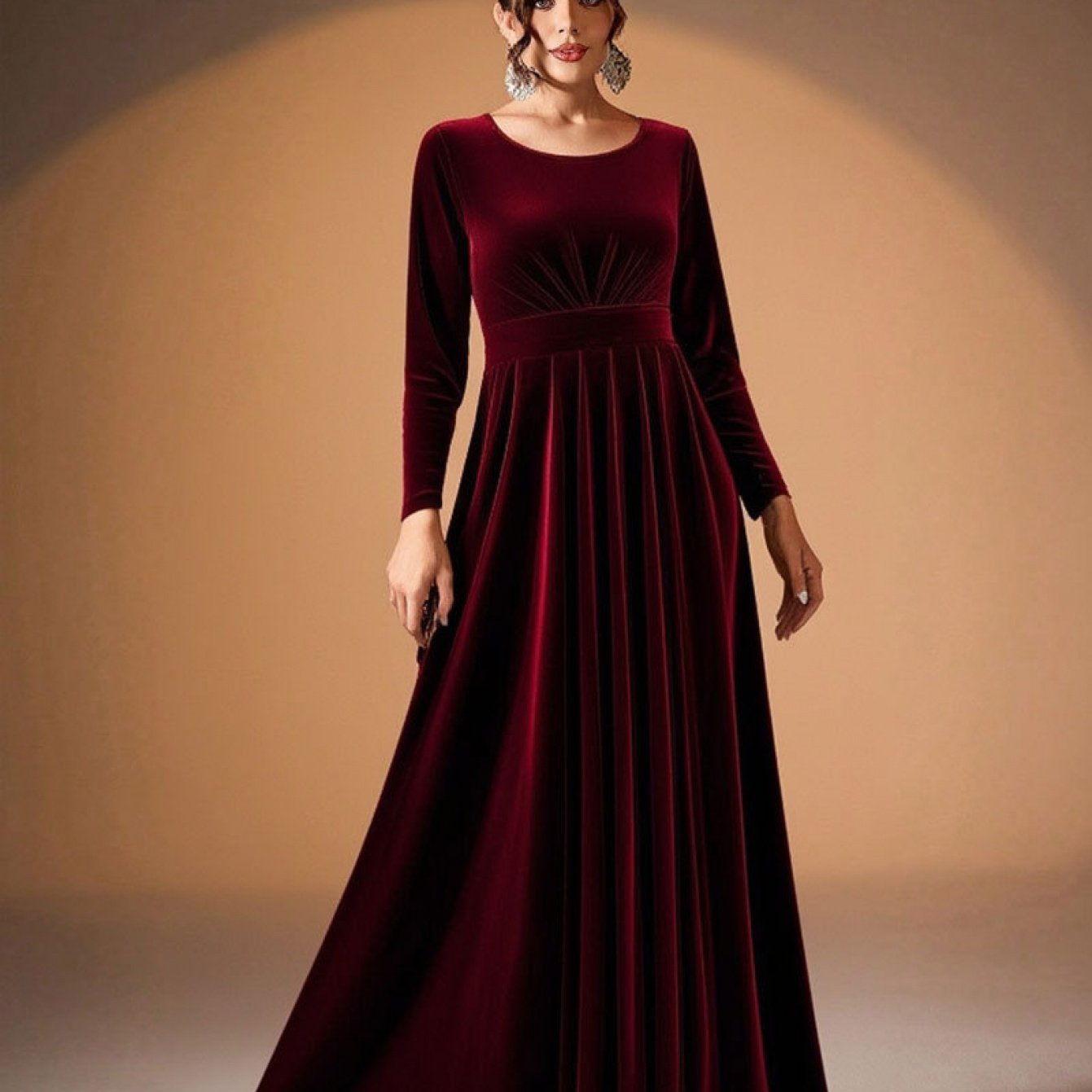 Elegant Velvet Long Sleeve Evening Gown
