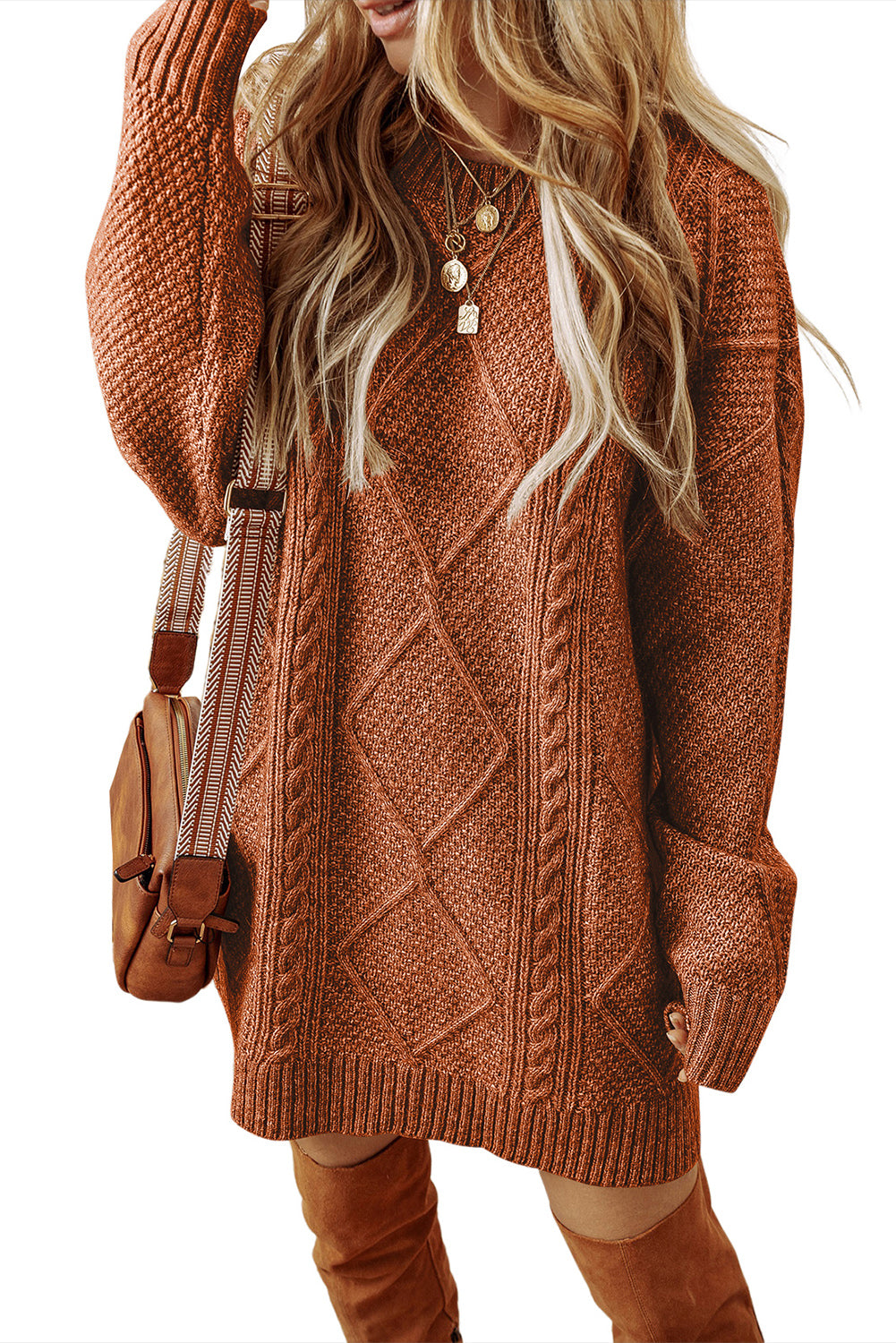 Coffee Loose Fit Sweater Dress