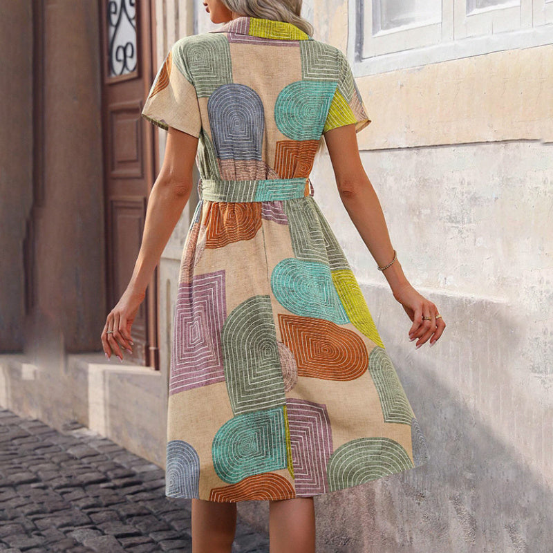 Abstract Geo Short Sleeve Casual Dress