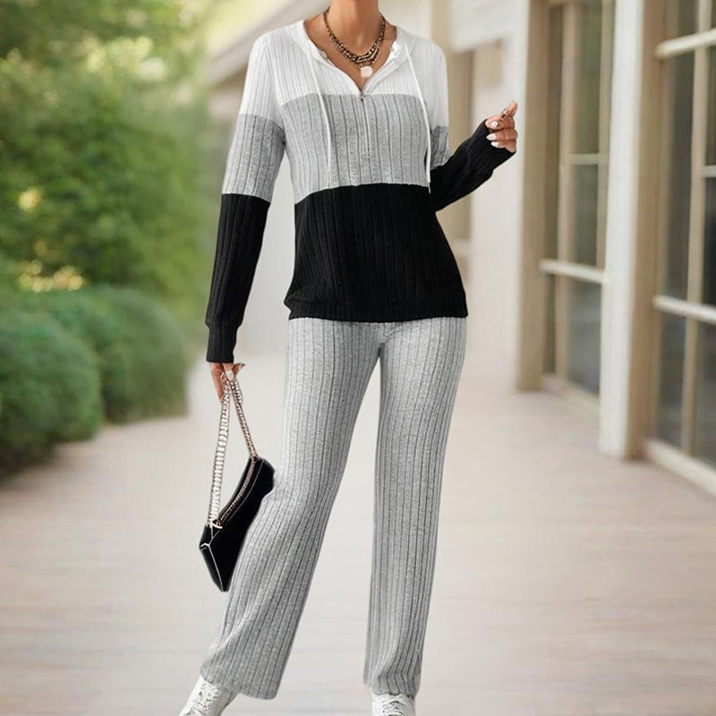 Striped Color-Block Hooded Sweater Outfit