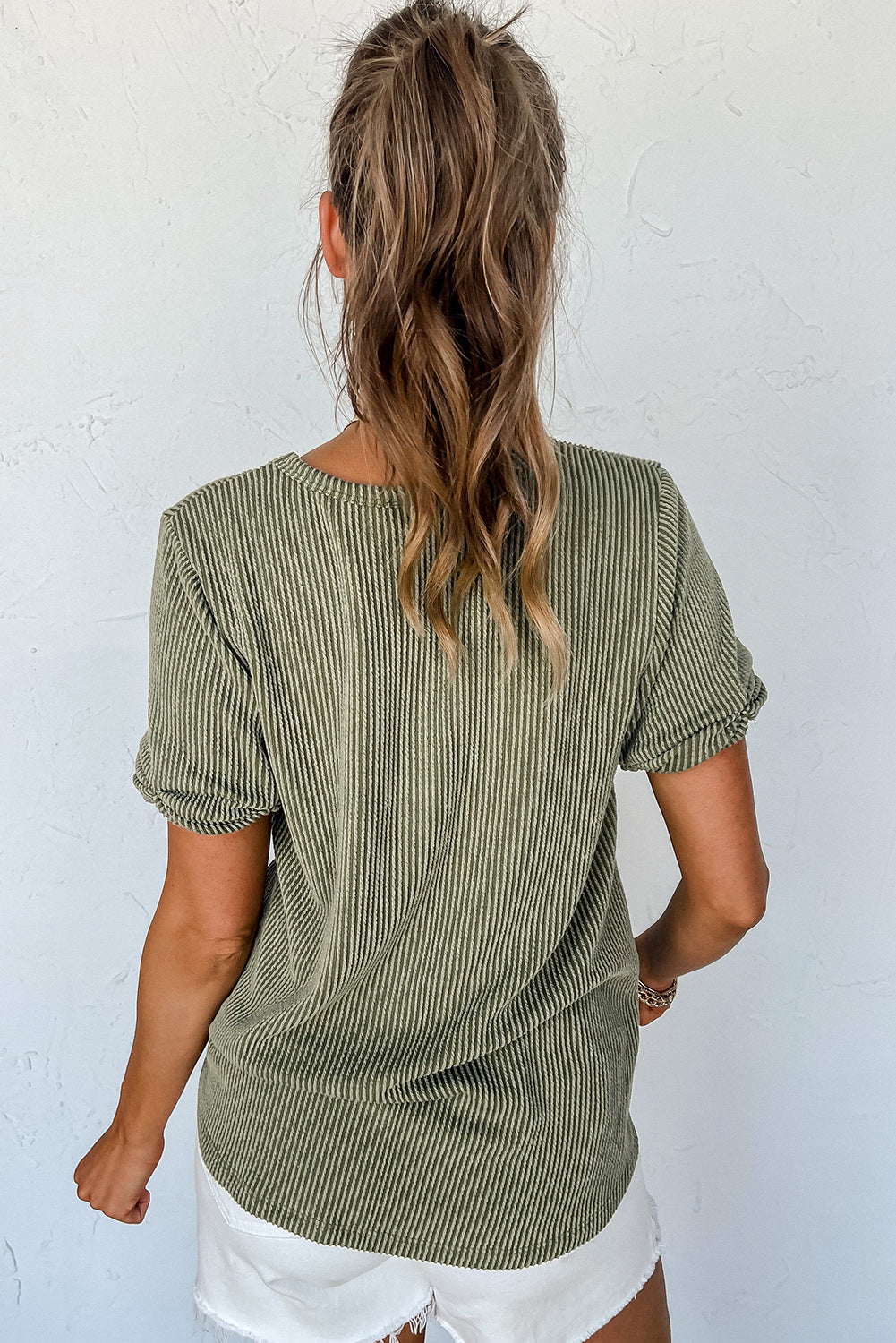 Laurel Green Corded V Neck Top