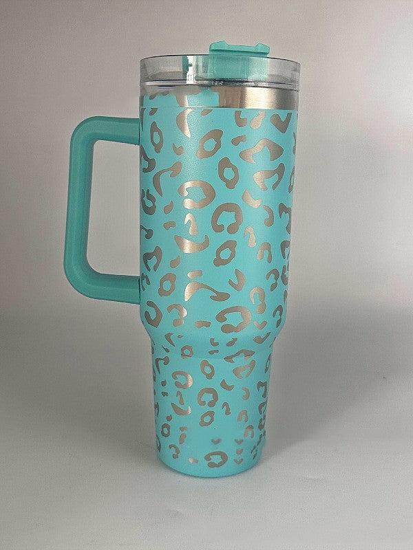 40oz Stainless Steel Handle Insulated Leopard Cup