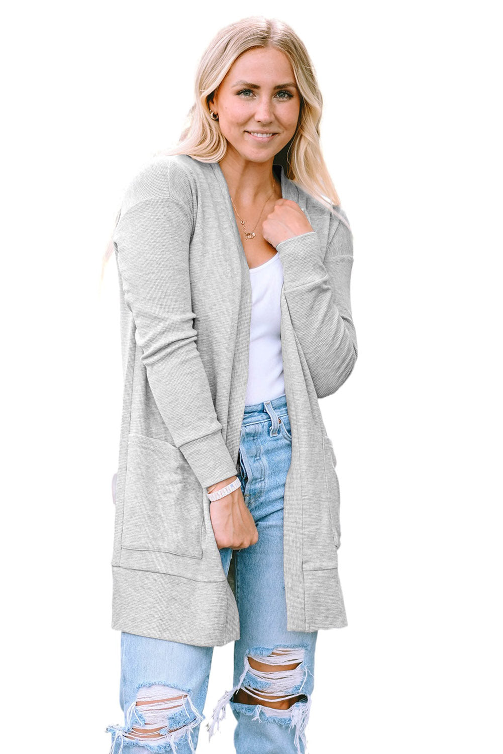Thermal Knit Pocketed Cardigan