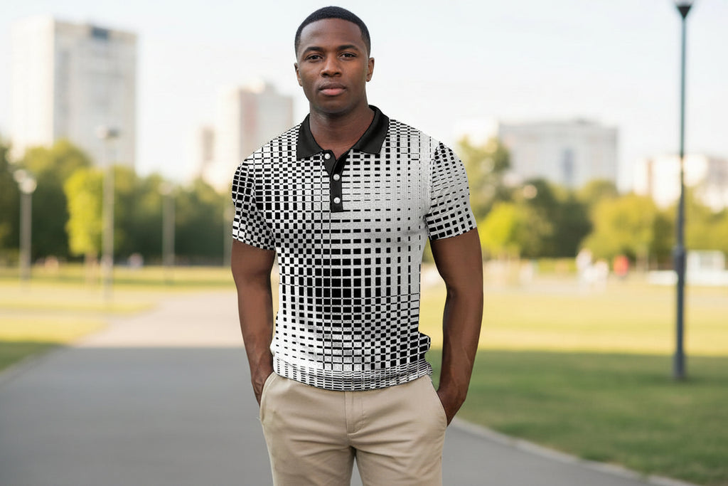 Men's Casual Short-Sleeve Plaid Polo Shirt CJ Dropshipping Striped Polo Shirt