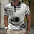Men's Casual Short-Sleeve Plaid Polo Shirt B&W Plaid CJ Dropshipping Striped Polo Shirt