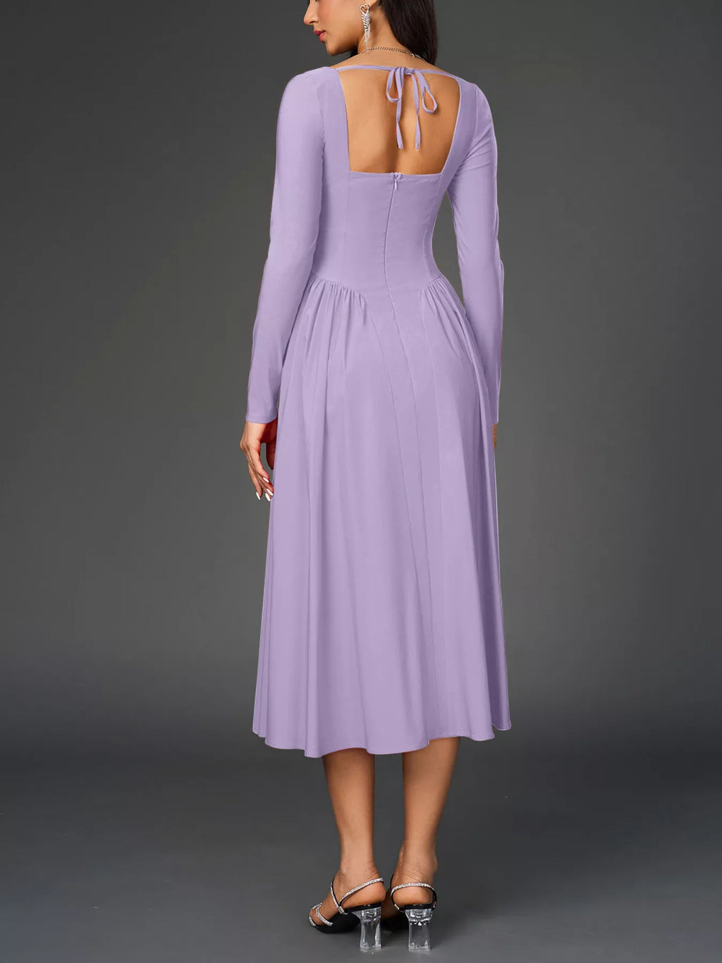 Sweetheart Neckline Long Sleeve A-Line Midi Dress Trendsi Sweetheart Neckline Long Sleeve A-Line Midi