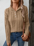 Cable-Knit Long Sleeve Hooded Sweater Camel Bazaare Mart Cable-Knit Long Sleeve Hooded Sweater