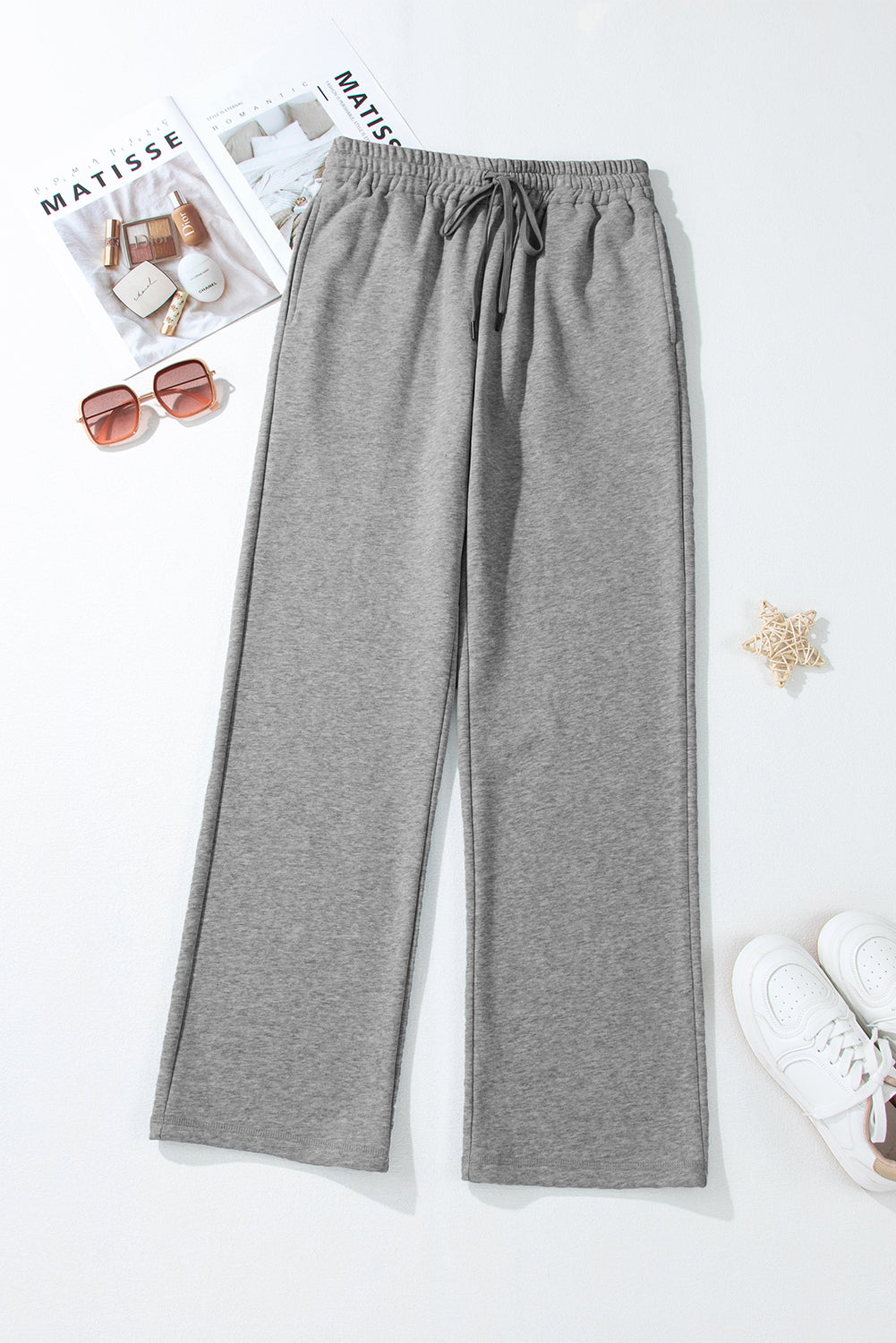 Light Grey Fleece Lined Drawstring Pants