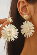 White Boho Flower Drop Earrings White ONE SIZE Shewin Earrings