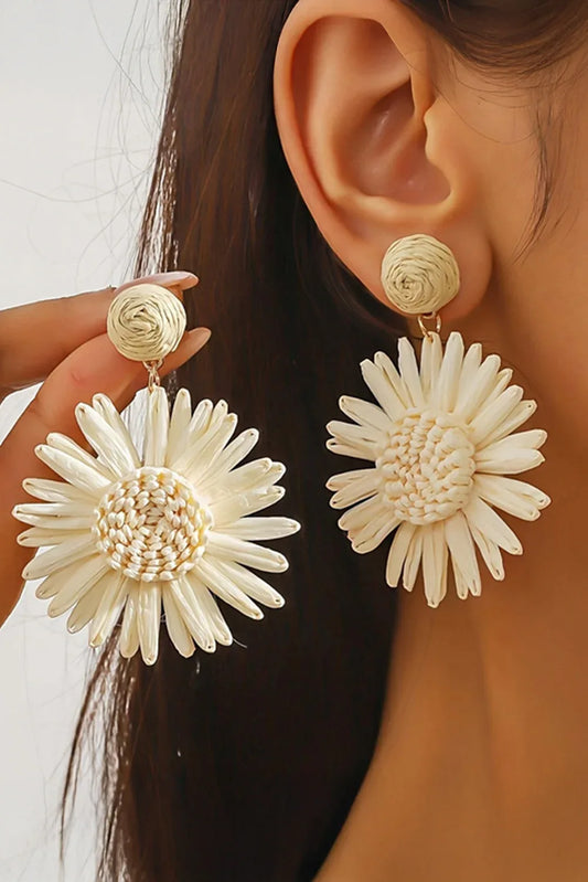 White Boho Flower Drop Earrings White ONE SIZE Shewin Earrings