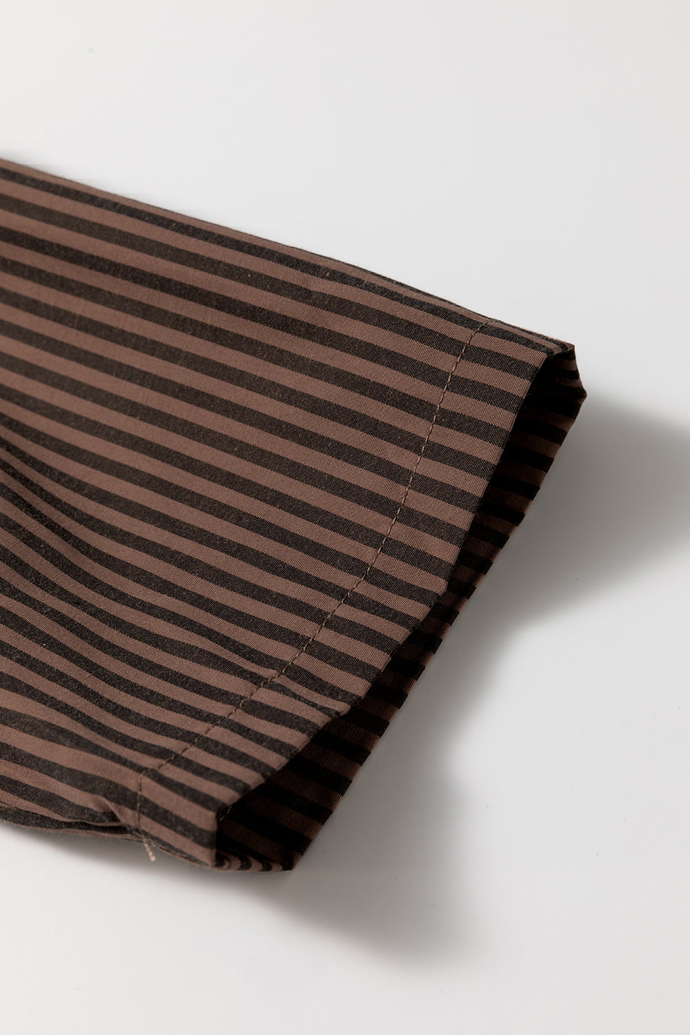 Brown Stripe V Neck Roll Up Sleeve Shirt