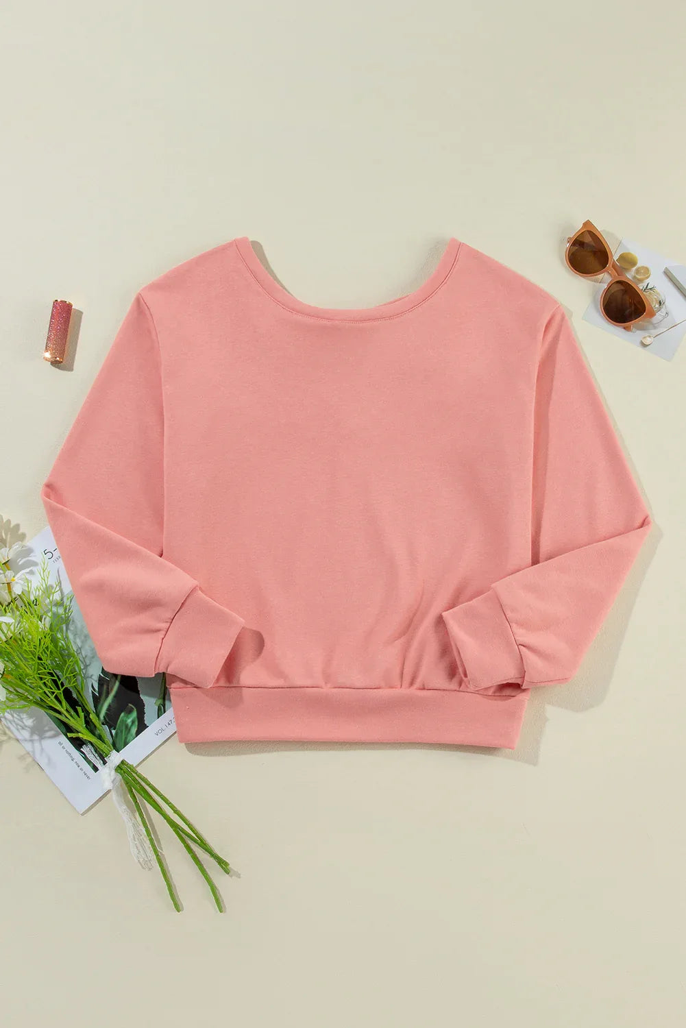 Pale Chestnut Bowknot Dewback Round Neck Sweatshirt Bazaare Mart Tops/Sweatshirts & Hoodies