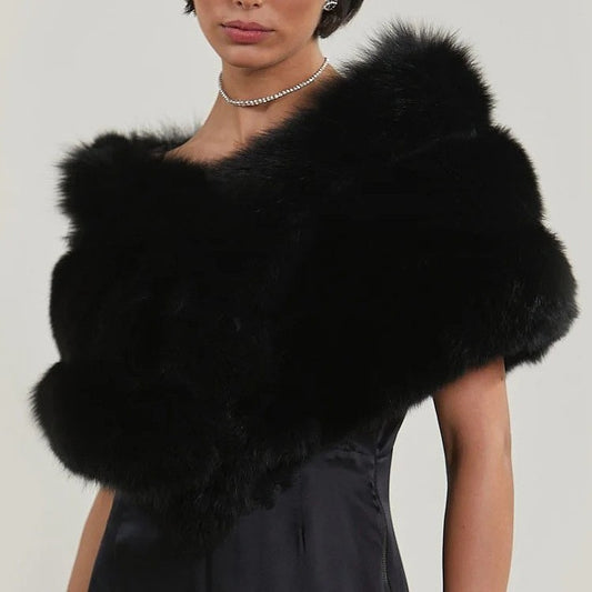 Lady's Black Faux Fur Stole