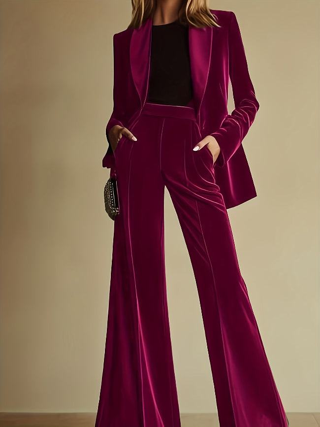 Elegant Velvet Flair Leg Pants Suit