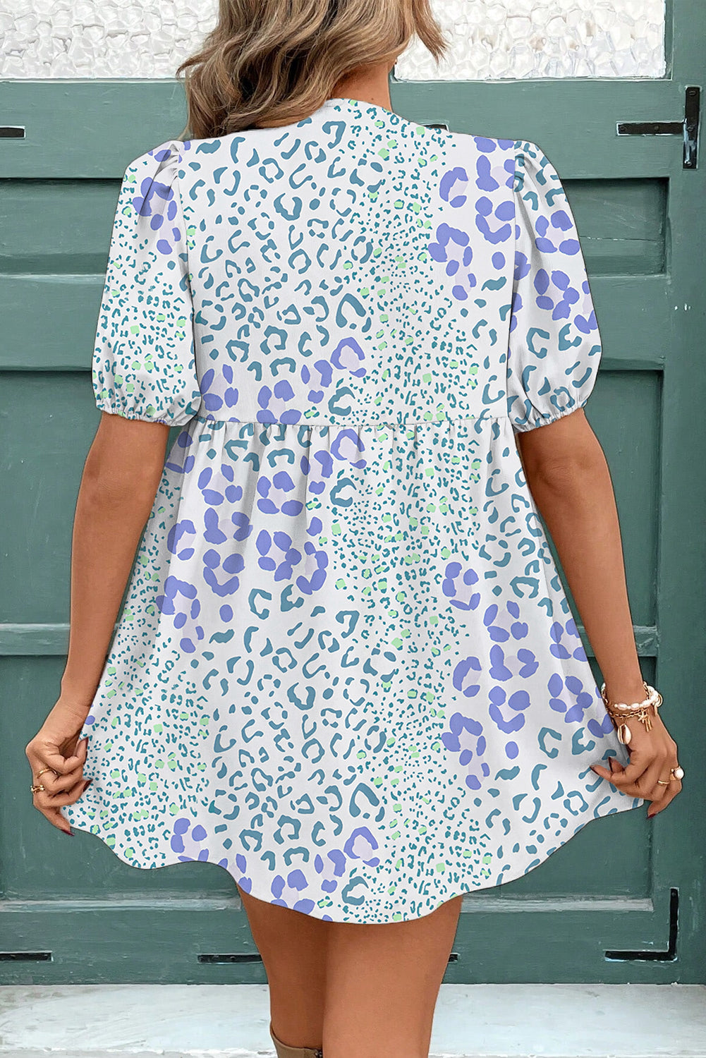 Floral Bow Front Puff Sleeve Mini Dress Shewin Short Dresses