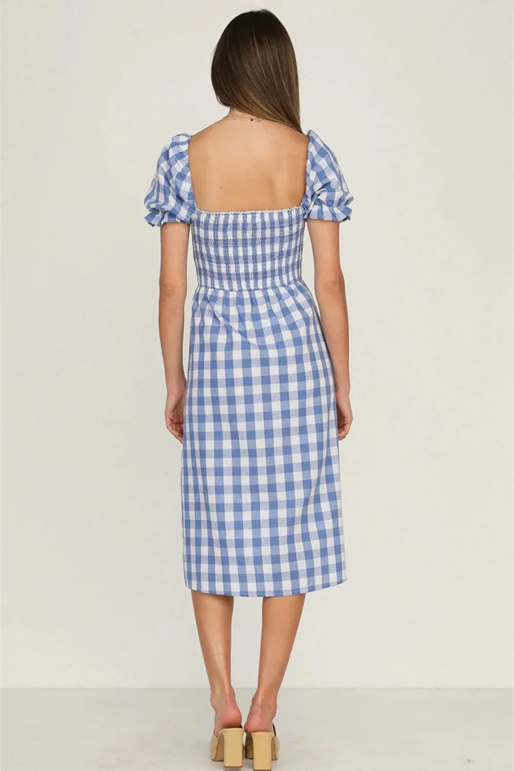 Plaid Short Sleeve Midi Dress Trendsi Plaid Short Sleeve Midi Dress