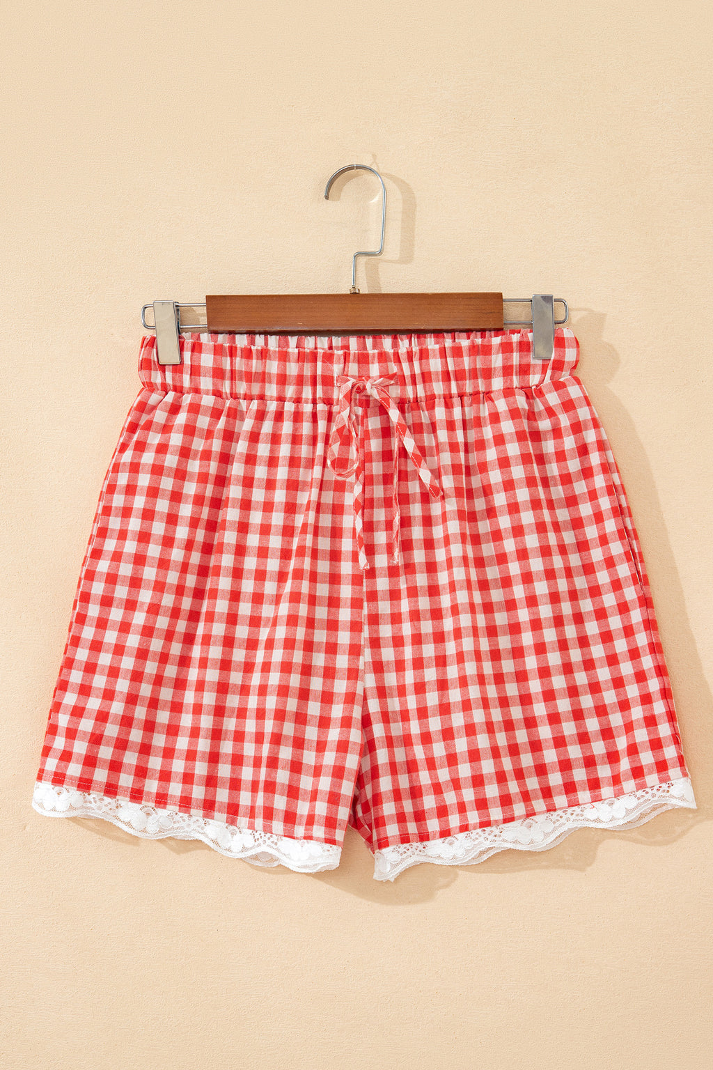 Red Gingham Lace Hem Shorts – Tie Waist Plaid Casual Summer Shorts Dear-Lover Dropshipping Bottoms/Casual Shorts