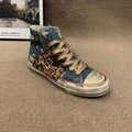 Distressed Riveted Denim High Top Shoes Dark Blue Bazaare Mart Abstract Hi Tops
